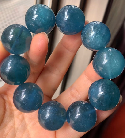 20mm Natural Blue Green Aquamarine beaded bracelet