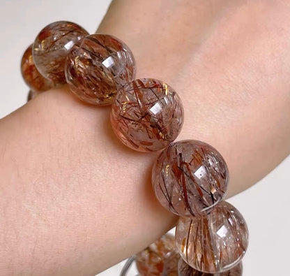 Natural Black Golden Super seven Rutilated Quartz Crystal beaded bracelet,17mm