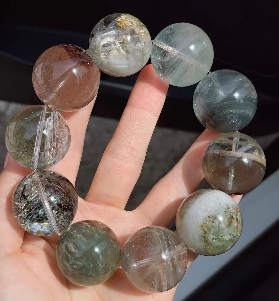 26mm natural Genuine phantom Rabbit hair Rutilated Quartz Crystal beads bracelet