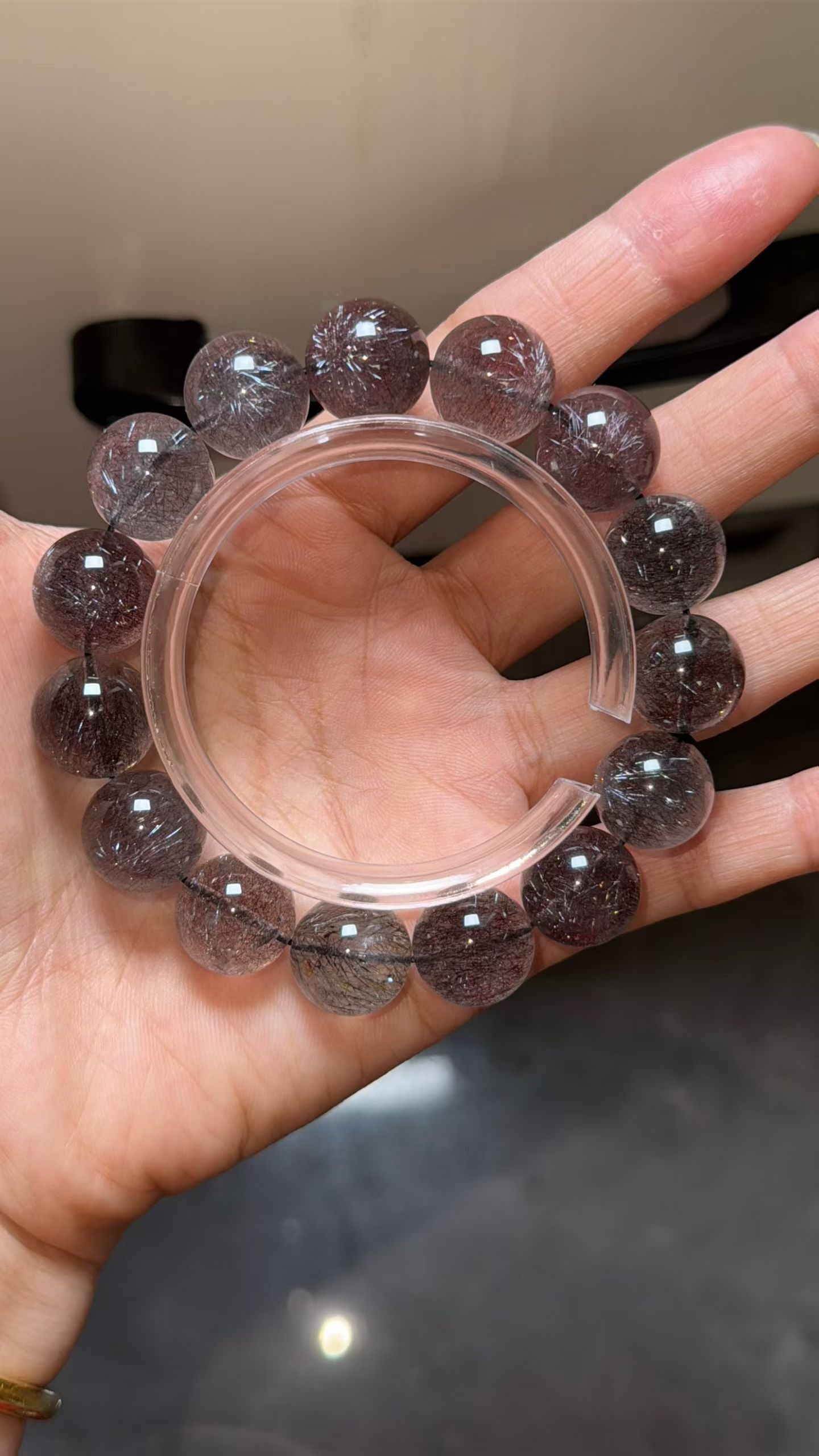 14mm Natural Black Super seven Rutilated Quartz Crystal beaded bracelet,super 7 crystal