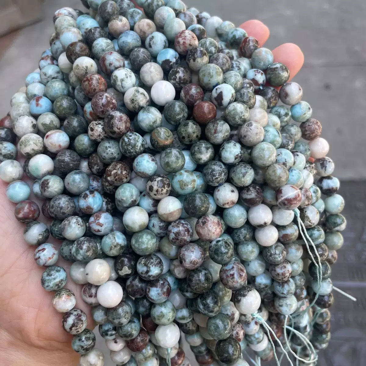 Natural Larimar smooth round loose beads