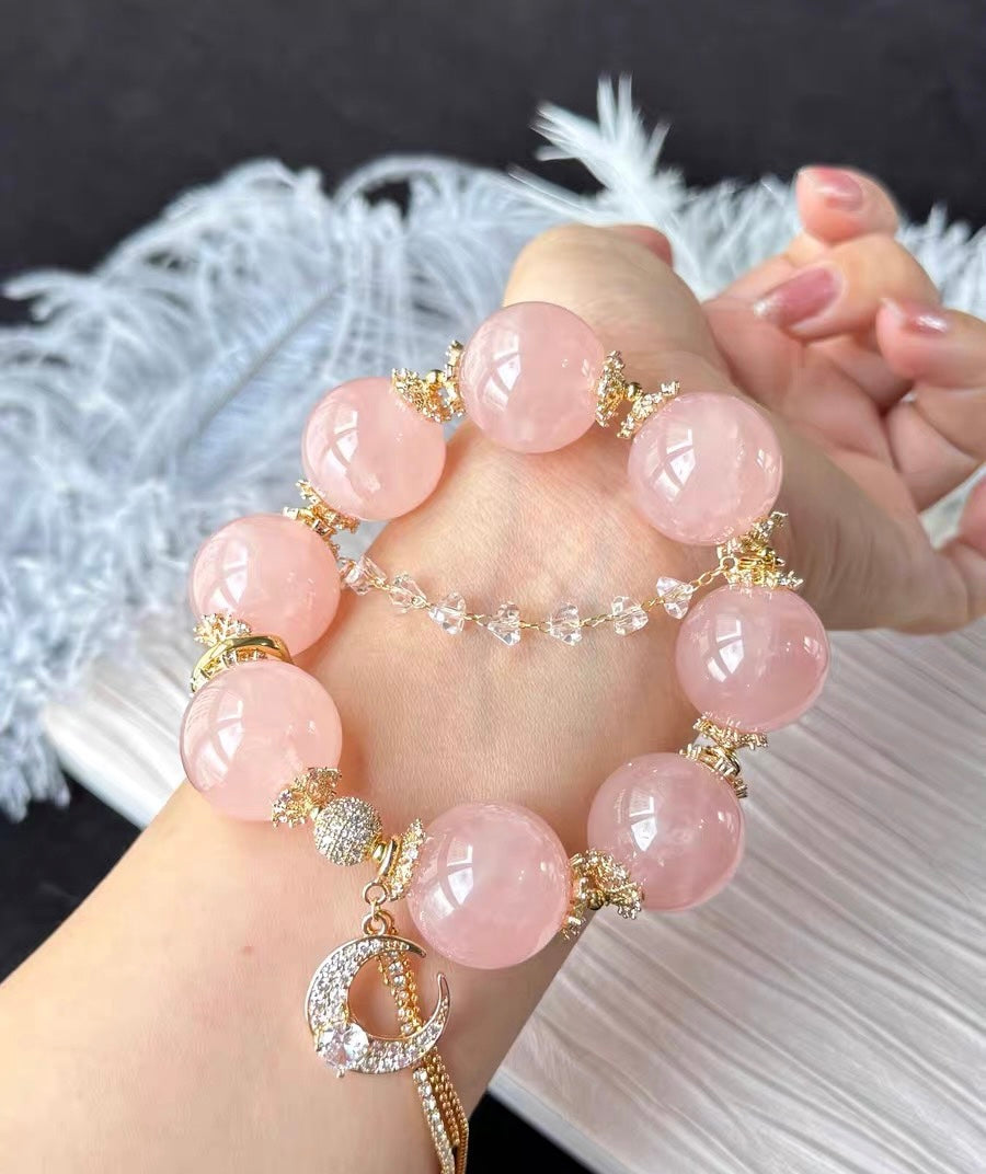 20mm pink rose quartz crystal beaded bracelet