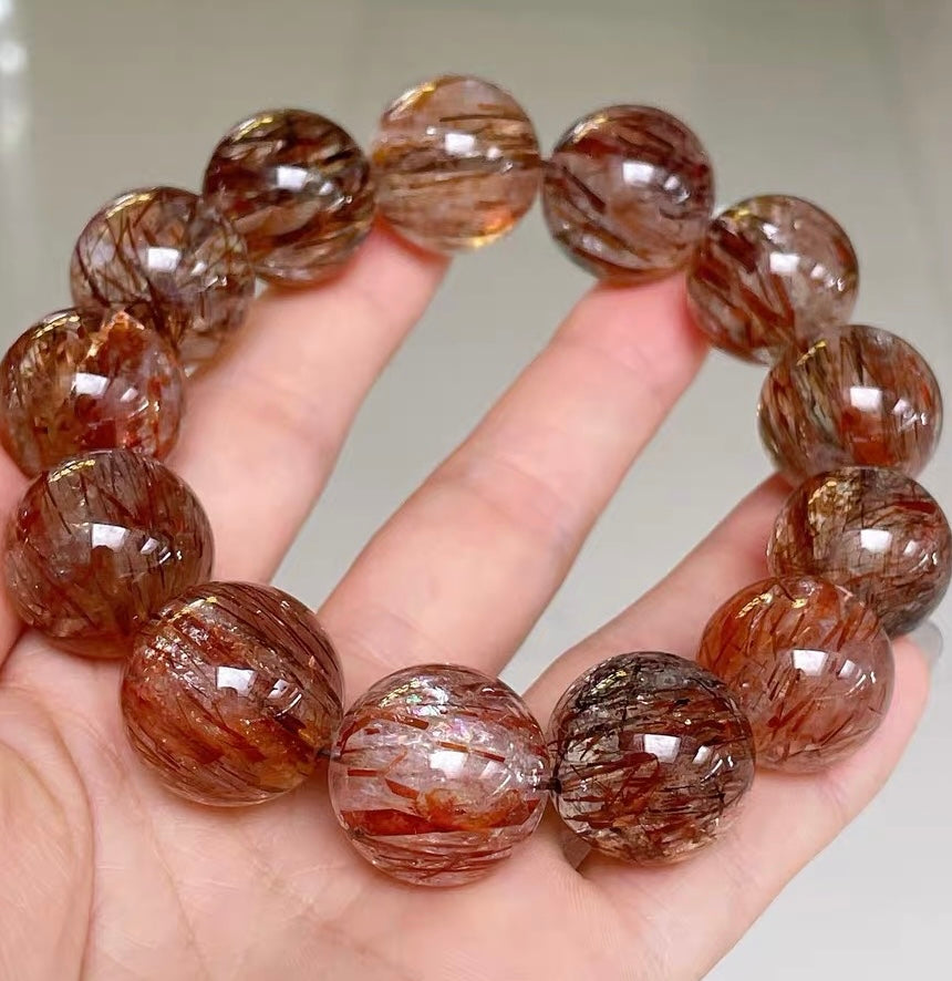 Natural Black Golden Super seven Rutilated Quartz Crystal beaded bracelet,17mm