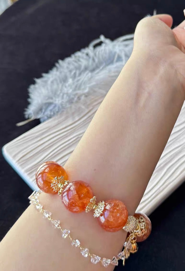 19mm Natural Red Hematoid Lepidocrocite Quartz Crystal beaded bracelet