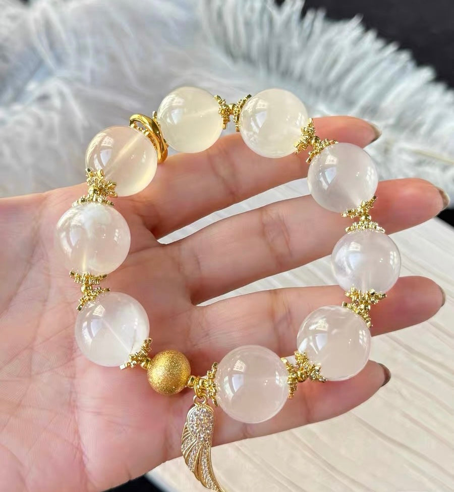 Natural white Snow phantom quartz Crystal beaded bracelet 16mm,large size beaded