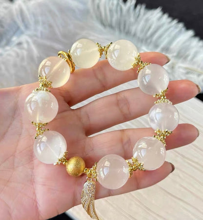 Natural white Snow phantom quartz Crystal beaded bracelet 16mm,large size beaded