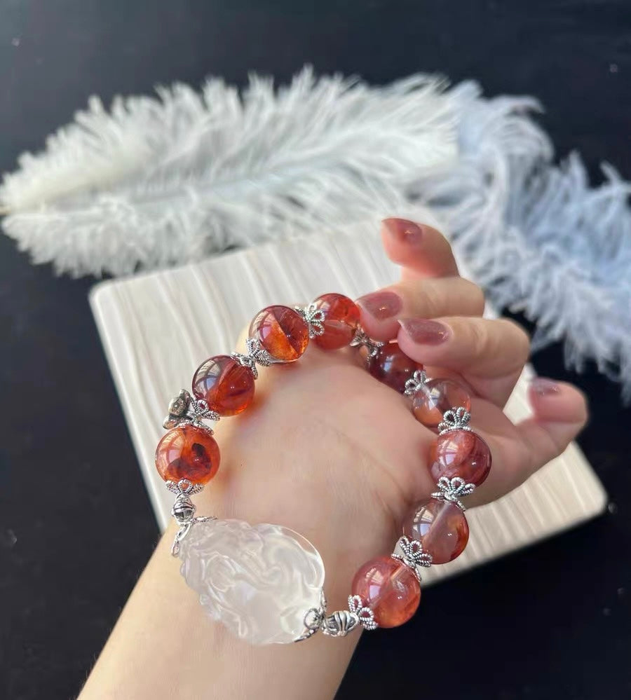 Natural Red Hematoid Lepidocrocite Quartz Crystal beaded bracelet