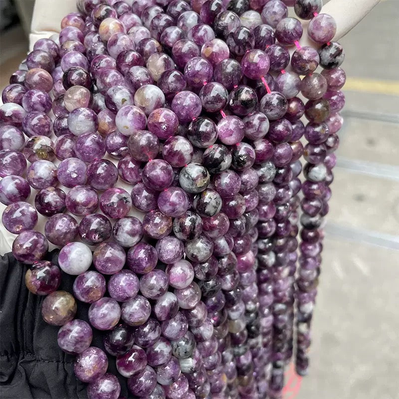 Natural purple Lepidolite emerald loose round beads