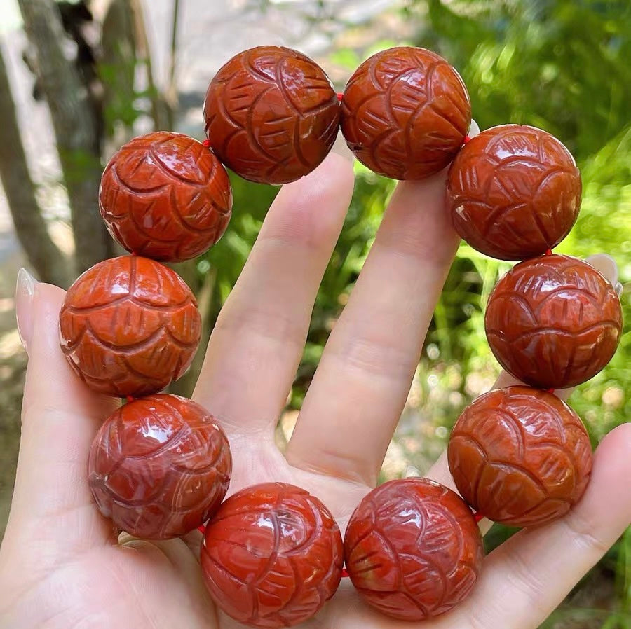 23mm Natural Red agate Carved beads bracelet,handmade gifts