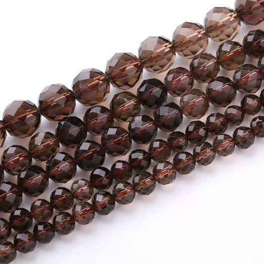 Natural Smoky Quartz Crystal Faceted diamond loose beads