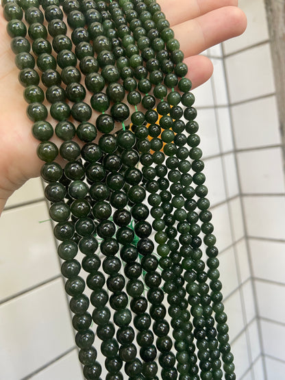 Natural Genuine Canada Green Jade Round Beads,6mm 8mm 10mm Natural and Smooth Round Beads,15 one Full Strand