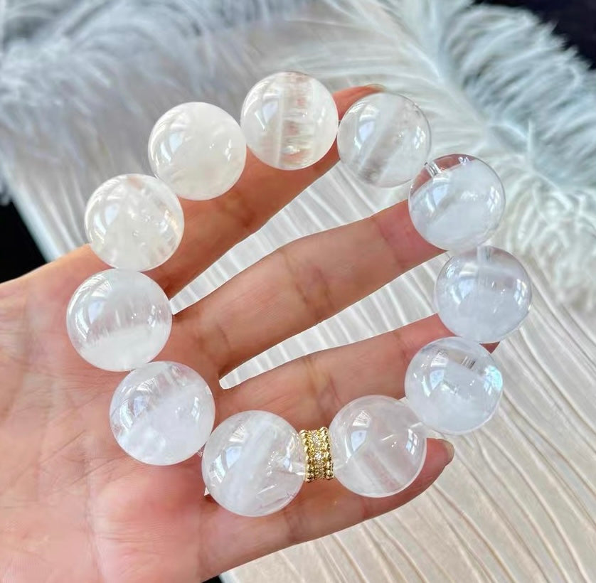 19mm Natural Rainbow Snow phantom quartz Crystal beads bracelet