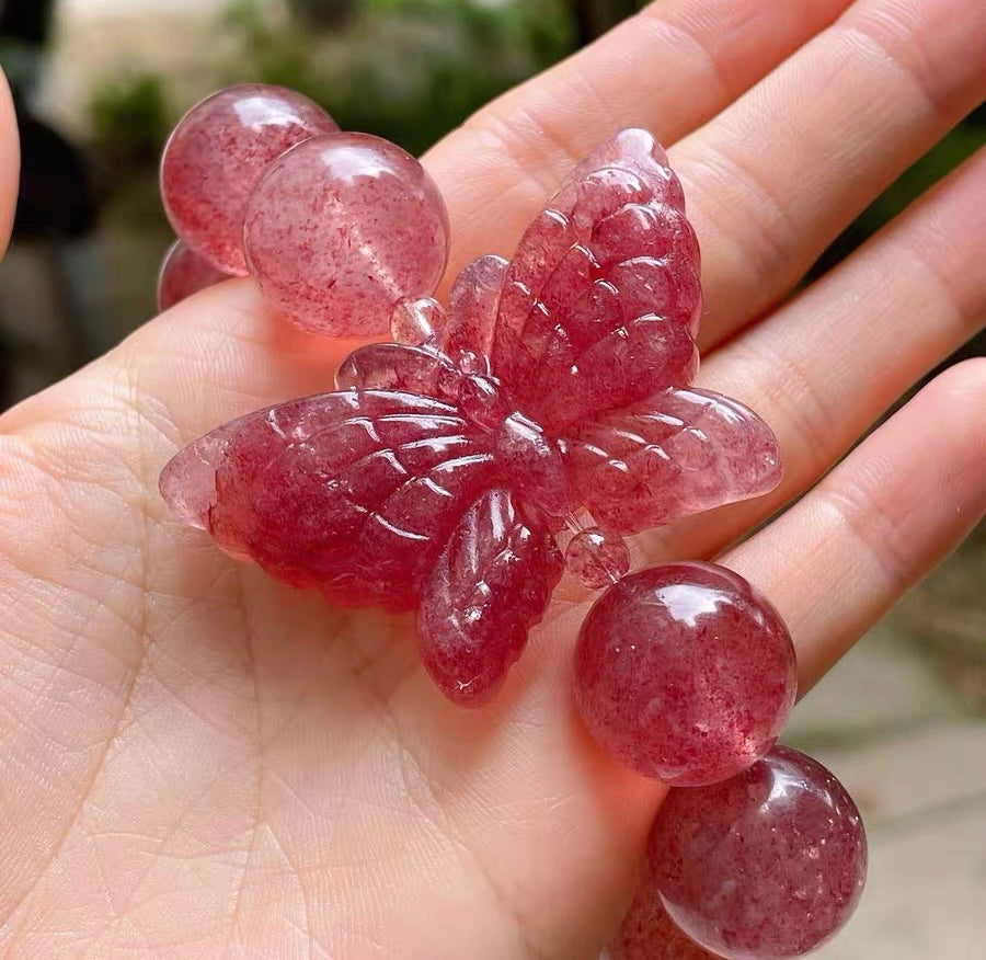 Natural Red strawberry Quartz Crystal Handmade beads bracelet 18mm