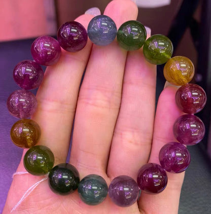 11mm Natural Genuine Rainbow tourmaline beads bracelet