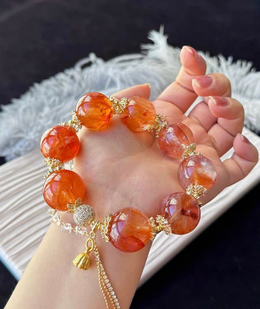 19mm Natural Red Hematoid Lepidocrocite Quartz Crystal beaded bracelet