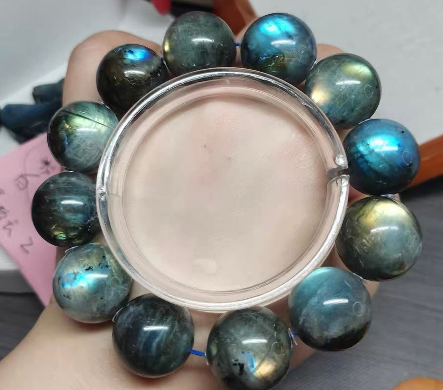 19mm Natural Rainbow Flashlight labradorite Gray moonstone beads bracelet