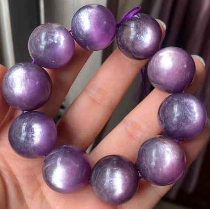 20mm purple Lepidolite Round beaded bracelet
