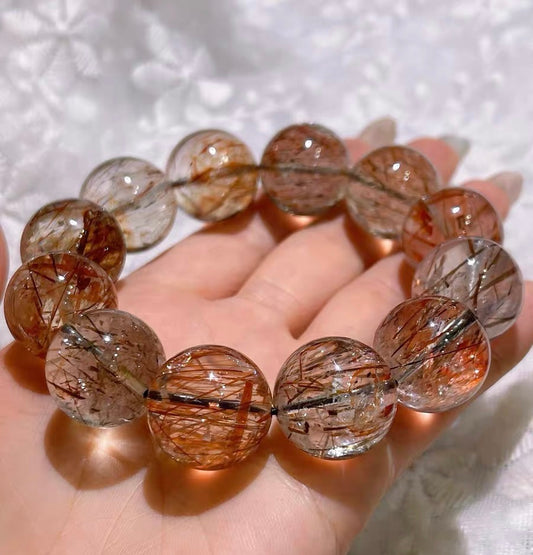 Black Golden Super Seven Rutilated Quartz beaded