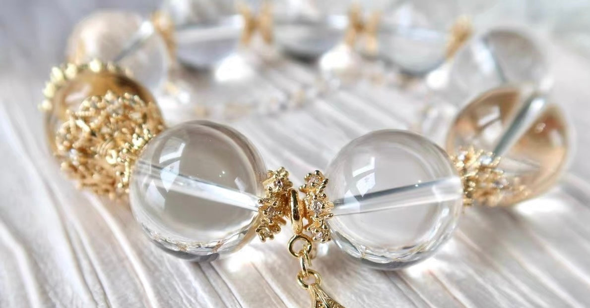 Natural White Rock quartz crystal beaded bracelet