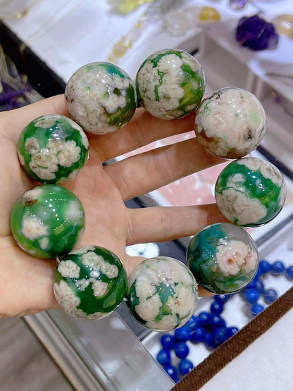 29mm large size unique Green cherry Blossom agate beads bracelet