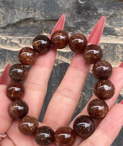 Natural Black Golden super seven Rutilated Quartz Crystal beads bracelet 14mm