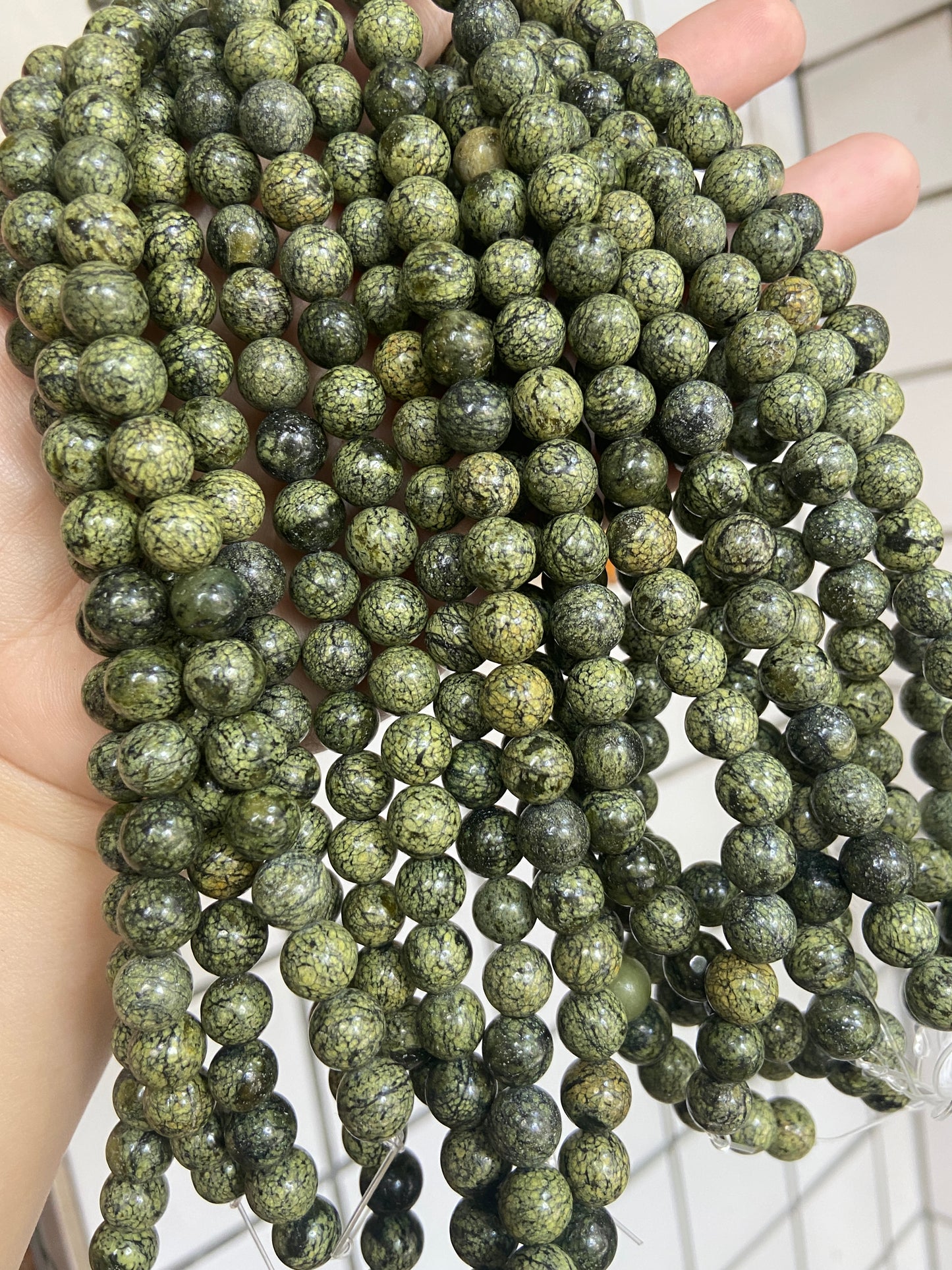 Natural Russian Serpentine Gemstone Loose Beads 8mm , Round Green Serpentine Beads, 15 inches Full Strand