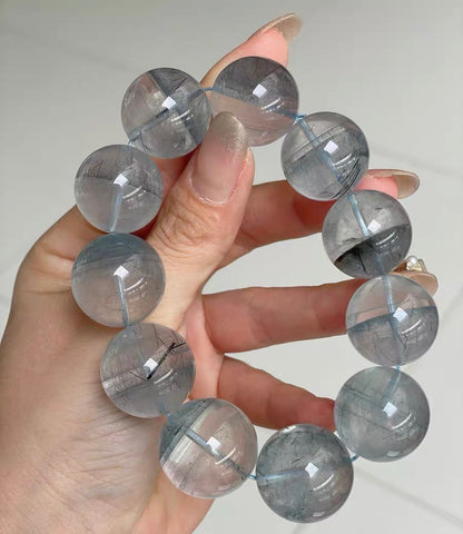 Natural blue phantom Rutilated Quartz Crystal beads bracelet 20mm