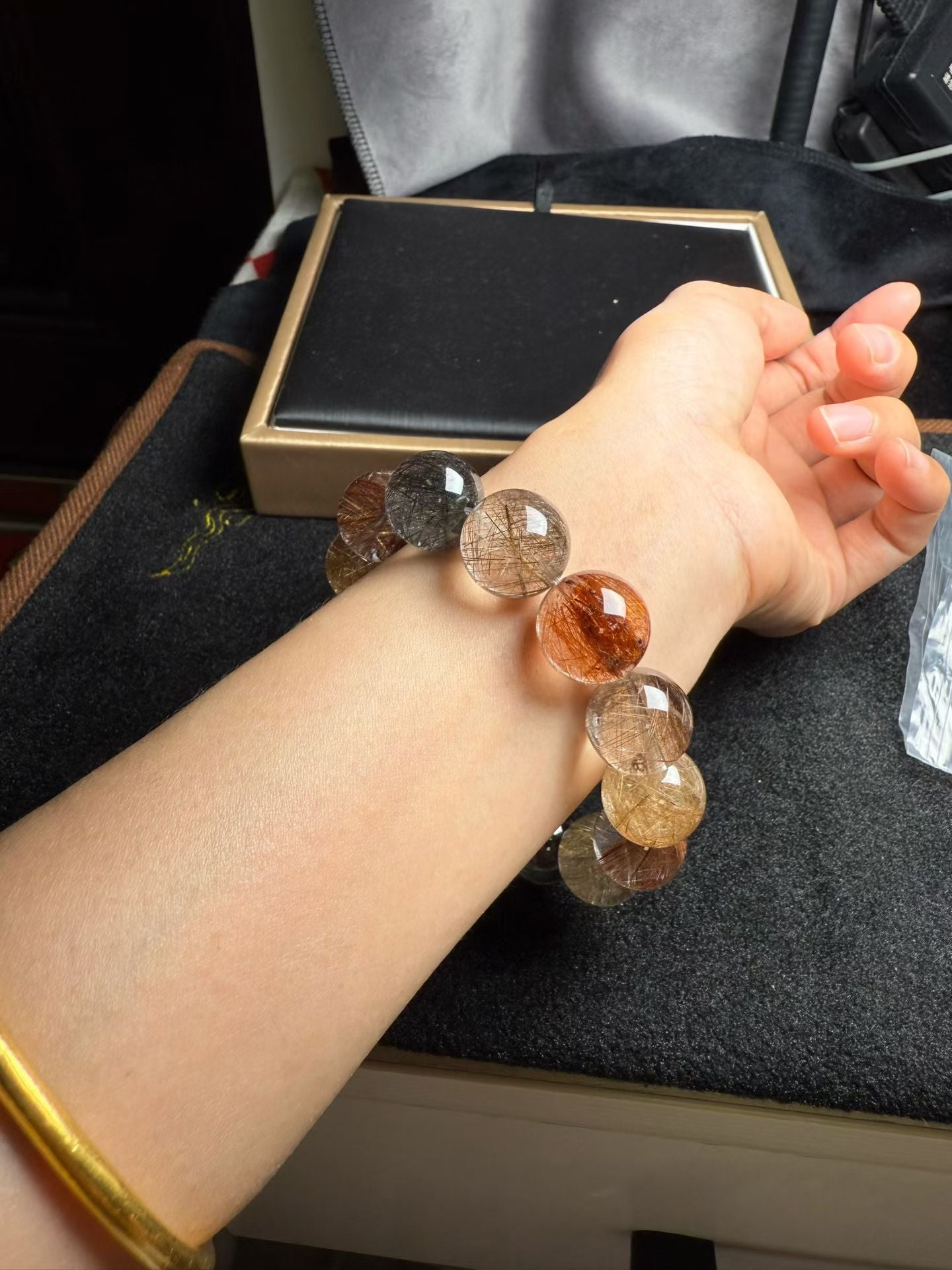 Multicolor Rutilated Quartz Crystal beaded bracelet 16mm