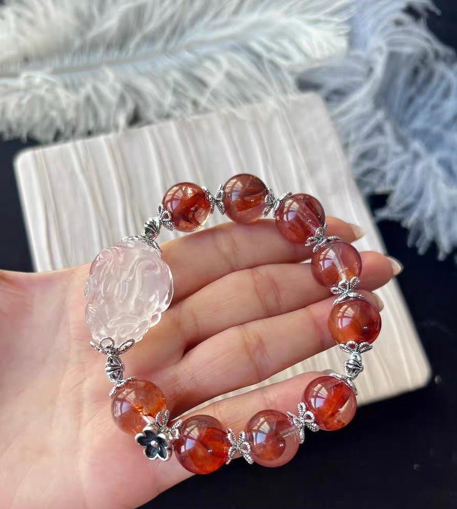 Natural Red Hematoid Lepidocrocite Quartz Crystal beaded bracelet