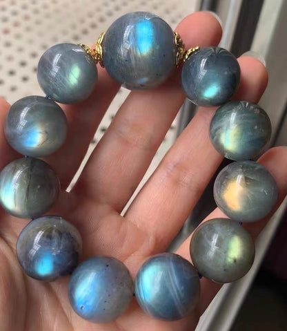 18MM Rainbow Flashlight Gray moonstone labradorite beaded bracelet