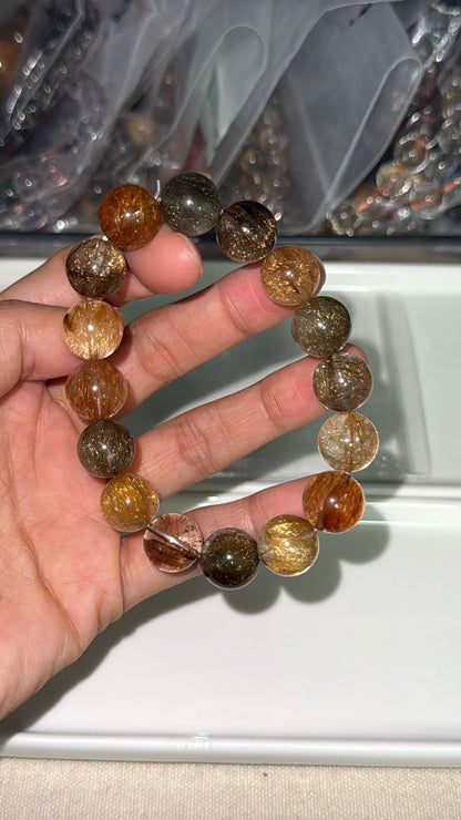 Multicolor Rutilated Quartz Crystal beaded bracelet 12mm