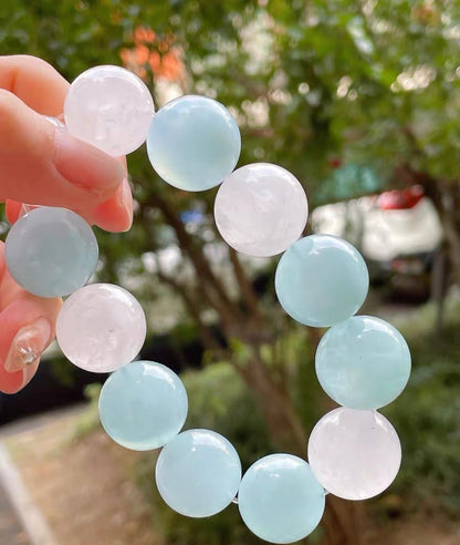19mm Natural aquamarine and white phantom quartz Crystal beads bracelet