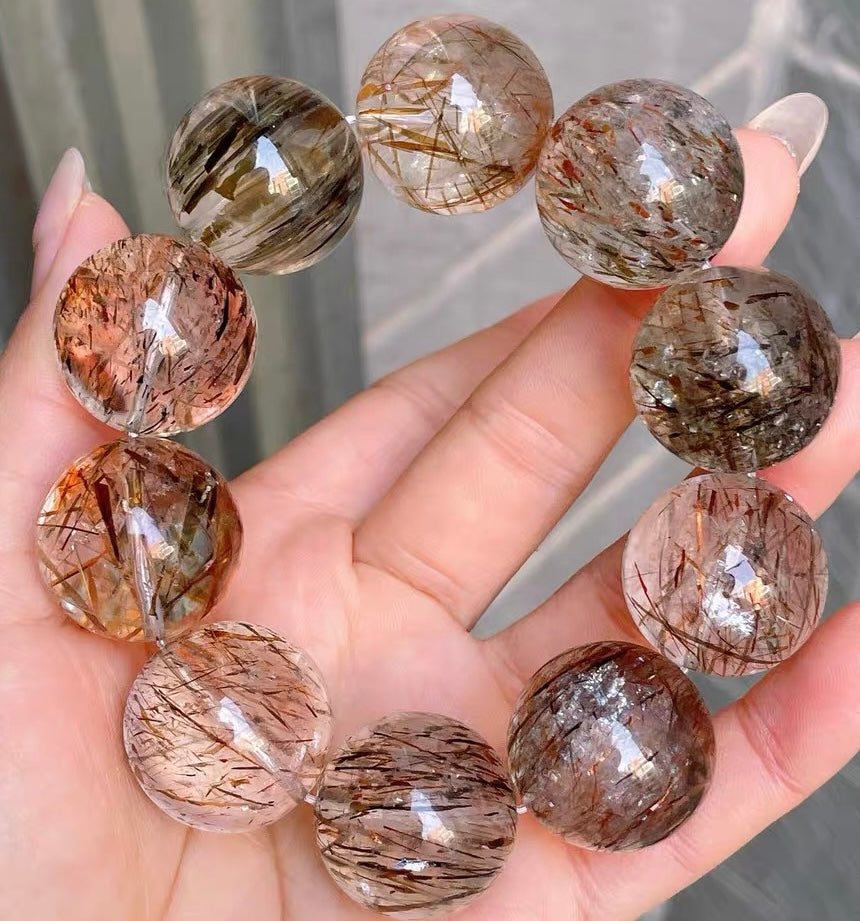 Natural Black Golden super seven Rutile Quartz Crystal beaded bracelet,21.5mm