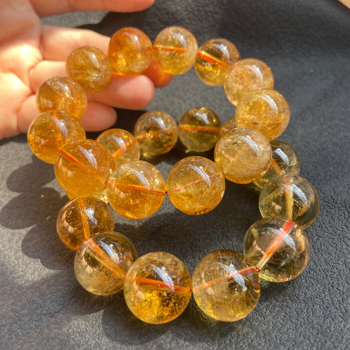 16MM Natural yellow Citrine Quartz Crystal beaded bracelet