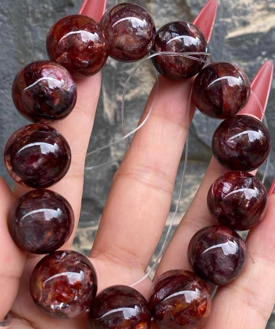 17mm Natural Red Hematoid Lepidocrocite Quartz Crystal beaded bracelet