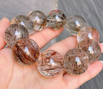 Natural Black Golden super seven Rutile Quartz Crystal beaded bracelet,21.5mm