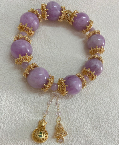 Natural kunzite beads handmade bracelet 16mm