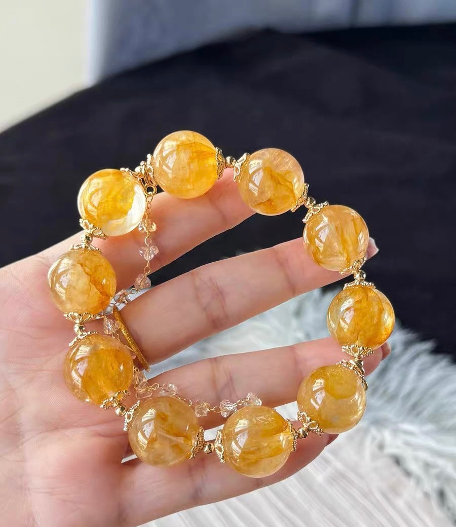 16mm Natural Yellow Hematoid Lepidocrocite Quartz Crystal beaded bracelet