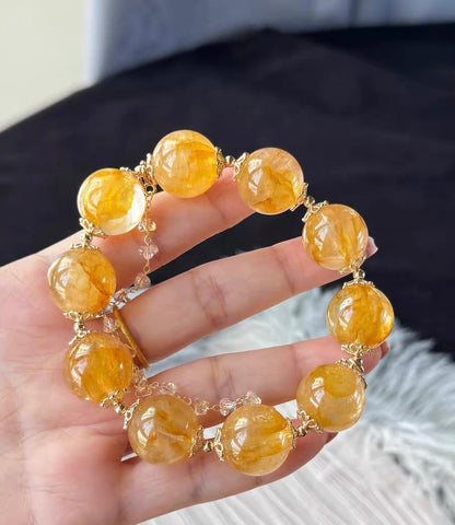 16mm Natural Yellow Hematoid Lepidocrocite Quartz Crystal beaded bracelet