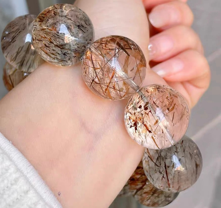 Natural Black Golden super seven Rutile Quartz Crystal beaded bracelet,21.5mm