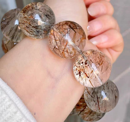 Natural Black Golden super seven Rutile Quartz Crystal beaded bracelet,21.5mm