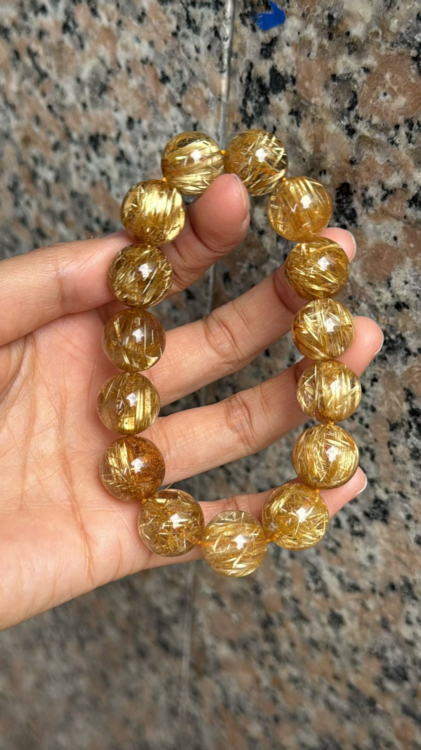 14MM Natural Golden Titanium Crystal Rutilated Quartz beaded bracelet