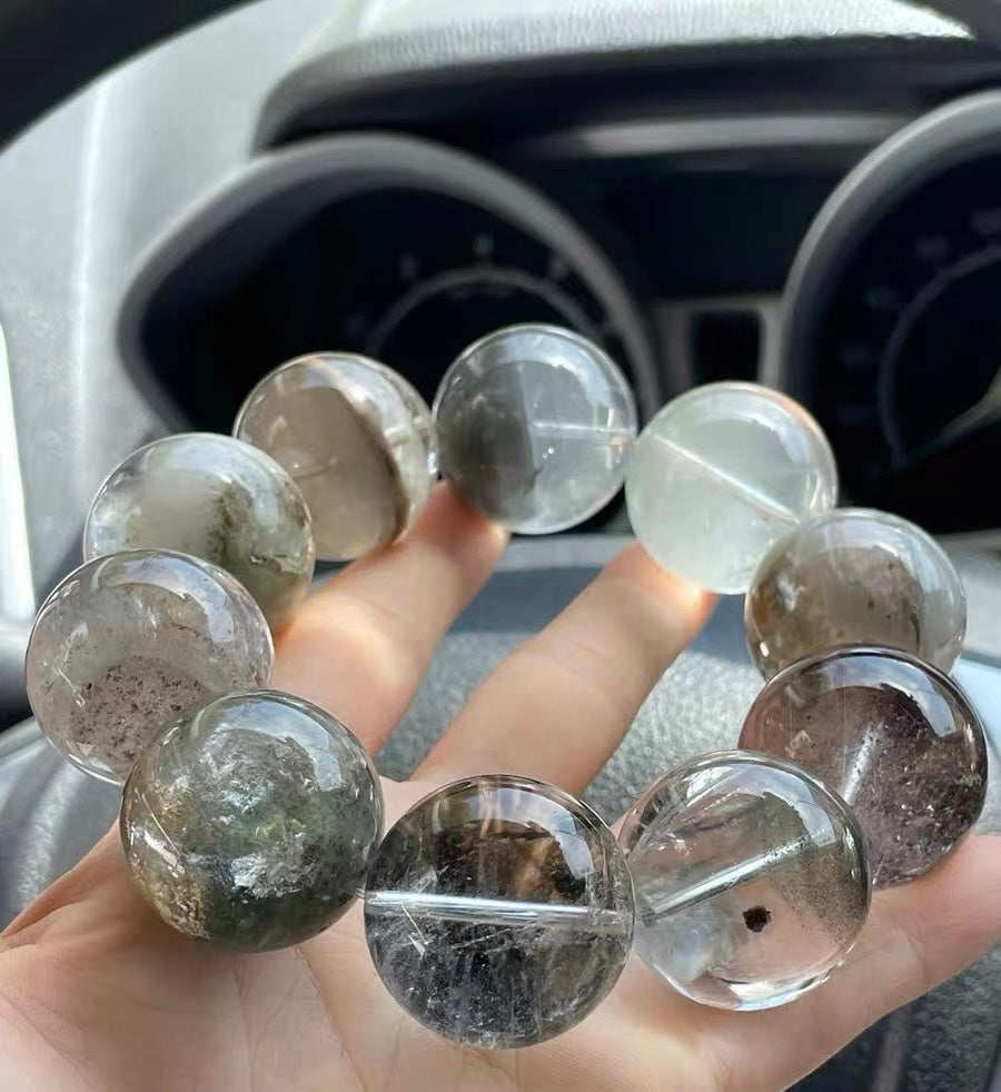 26mm natural Genuine phantom Rabbit hair Rutilated Quartz Crystal beads bracelet