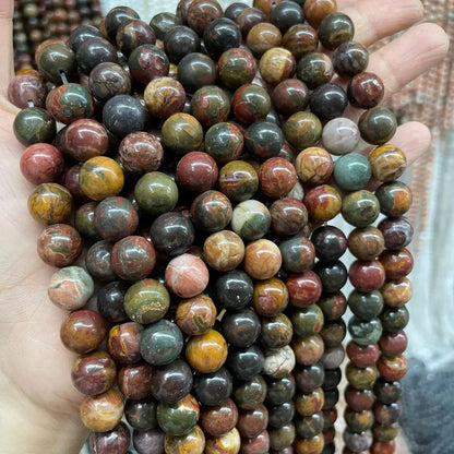 Natural red Picasso Jasper smooth round loose beads，Red Creek Jasper