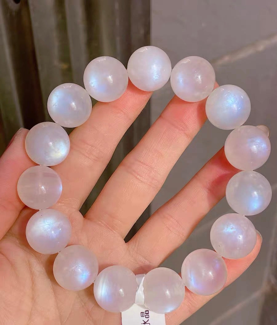 16mm aquamarine beaded bracelet and 15mm moonstone beaded bracelet