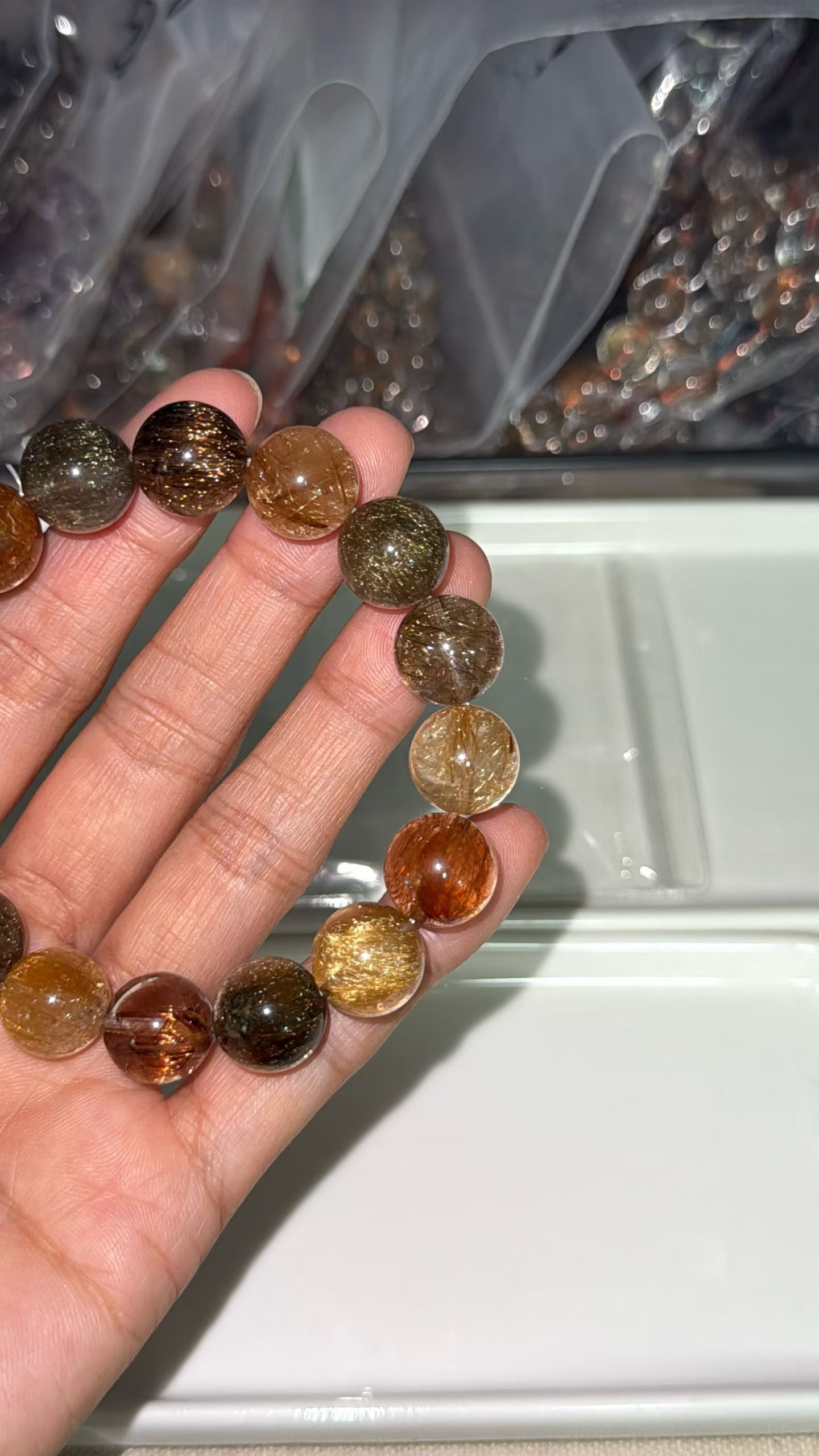 Multicolor Rutilated Quartz Crystal beaded bracelet 12mm