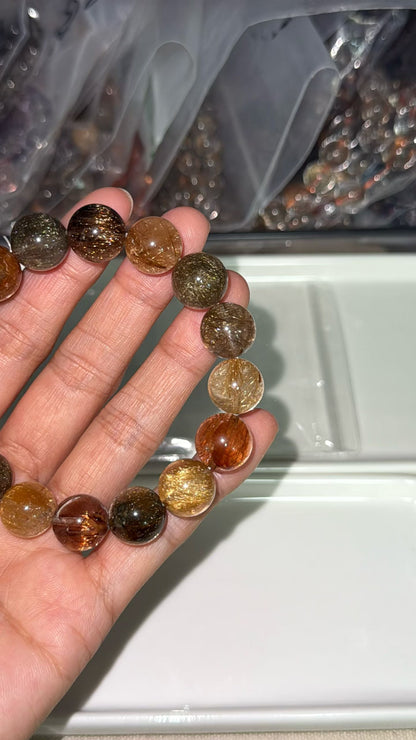 Multicolor Rutilated Quartz Crystal beaded bracelet 12mm