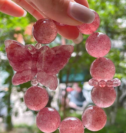 Natural Red strawberry Quartz Crystal Handmade beads bracelet 18mm