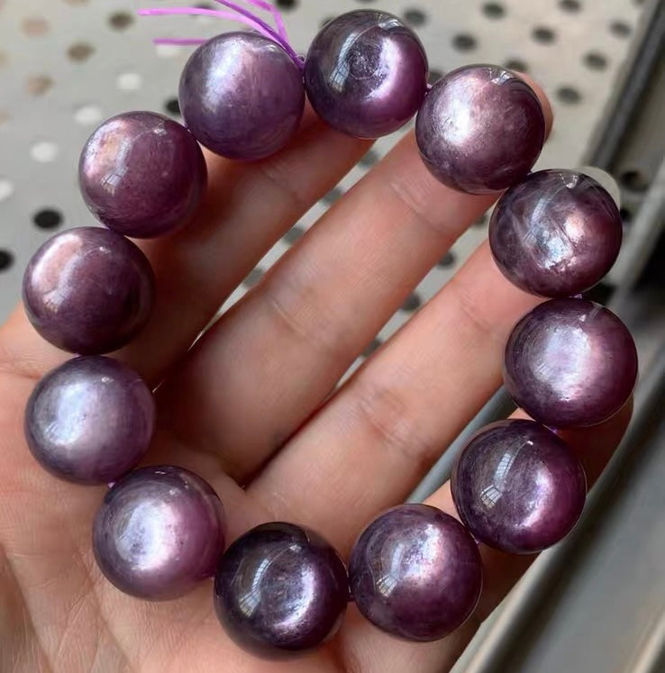 16mm purple Lepidolite Round beaded bracelet