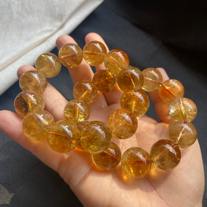 16MM Natural yellow Citrine Quartz Crystal beaded bracelet